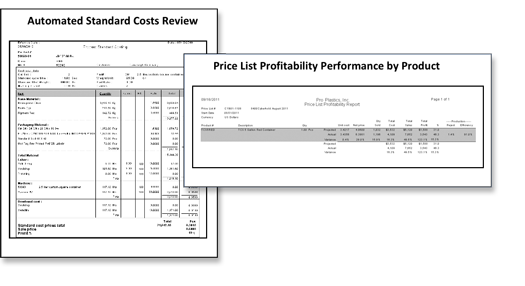 Automated standard cost review and Price List profitability performance Automated standard cost review and Price List profitability performance